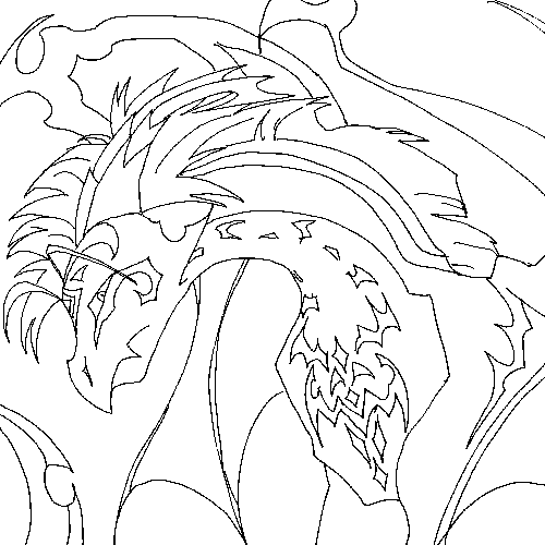 image of a dragon in black lineart + white background